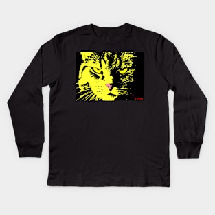 ANGRY CAT POP ART - YELLOW BLACK Kids Long Sleeve T-Shirt